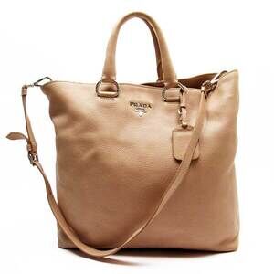 Prada handbag shoulder bag tote 2Way Beige Tan pink leather classic
